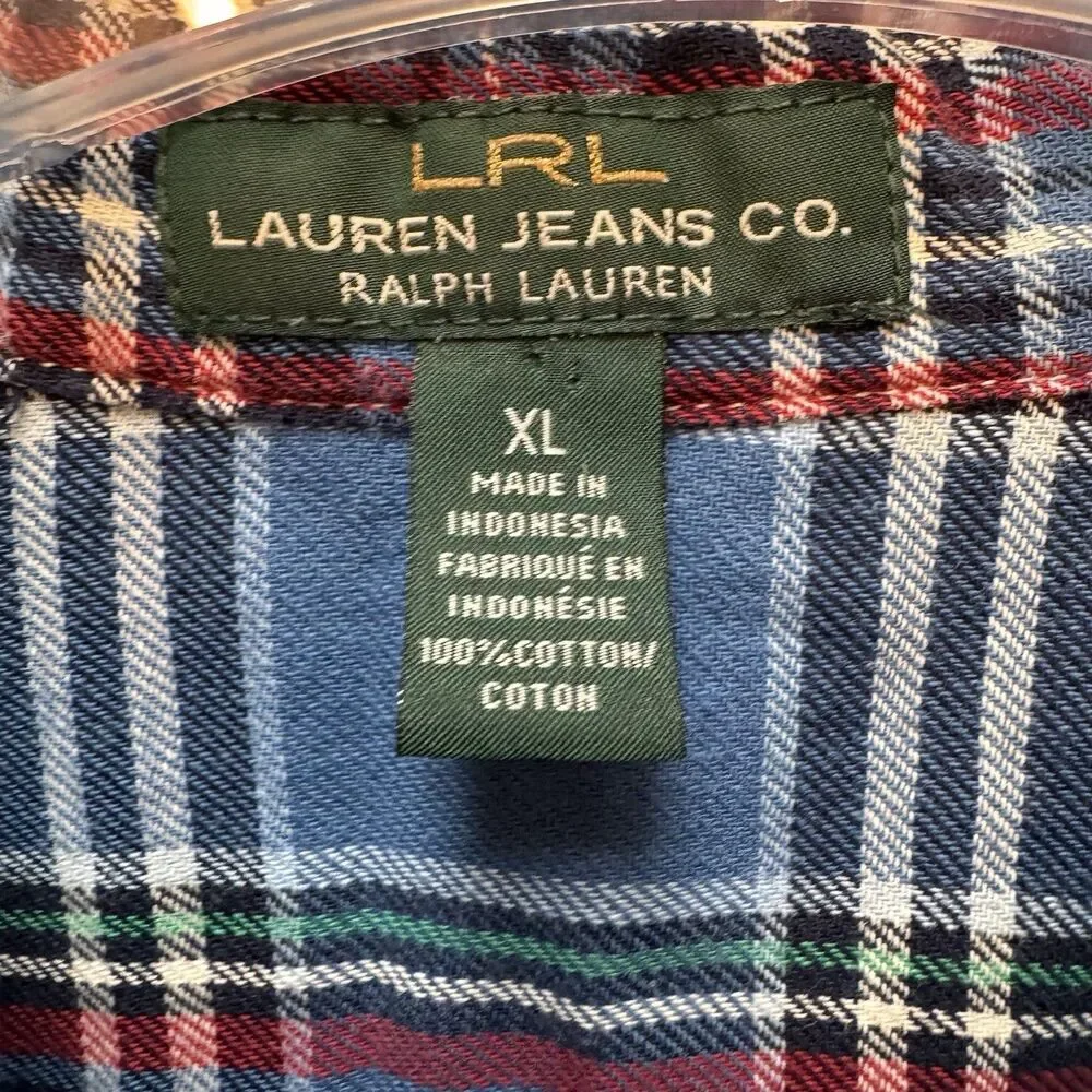 LRL Ralph Lauren Jeans Co. Women's XL Blue Plaid Long Sleeve Button Up Shirt - Picture 3 of 6